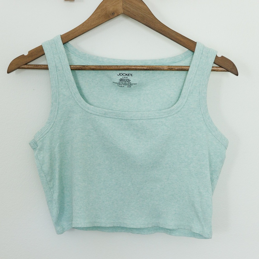 Jockey Mint Ribbed Cropped Tank with Square Neck